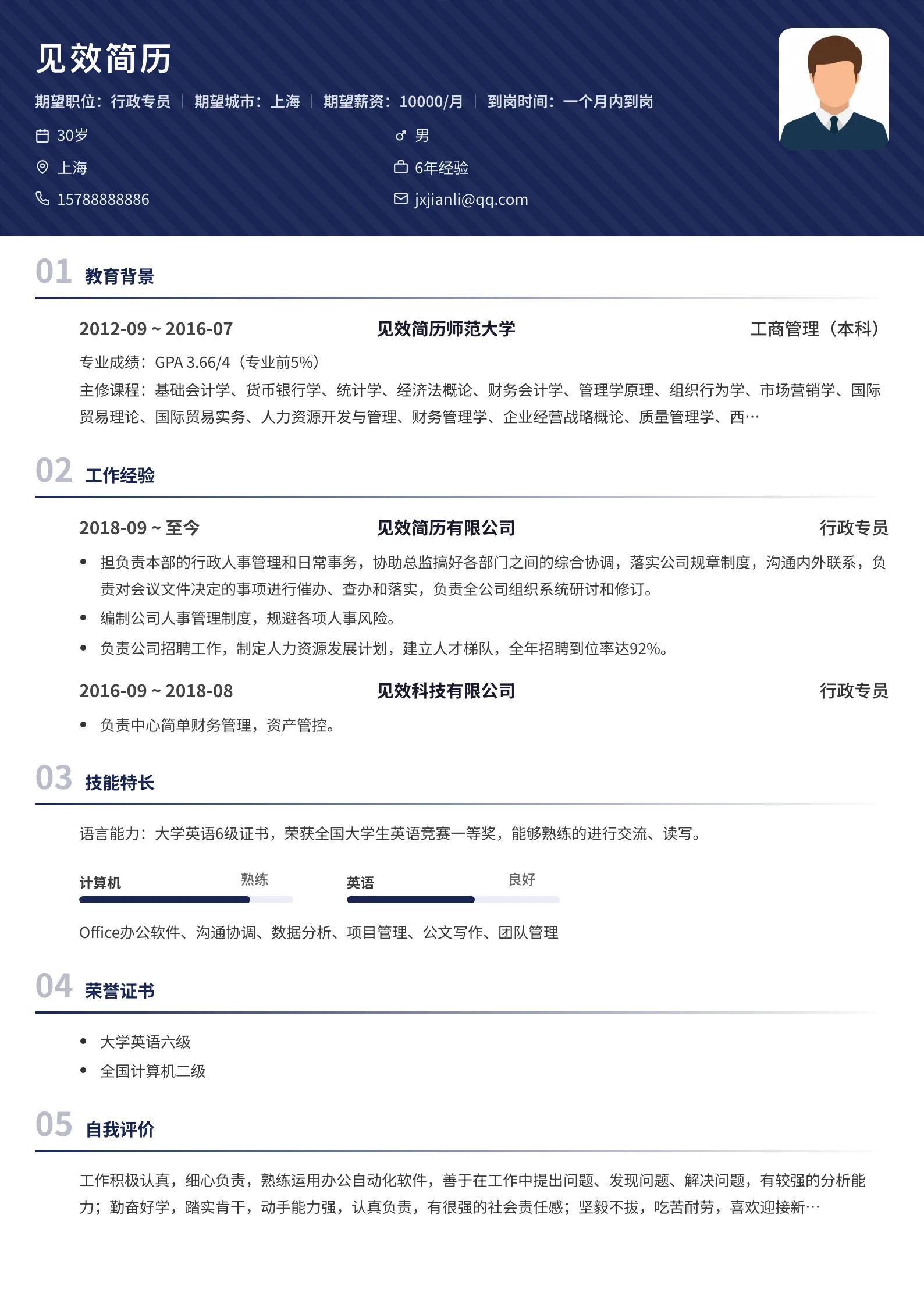 午夜编号简历模板