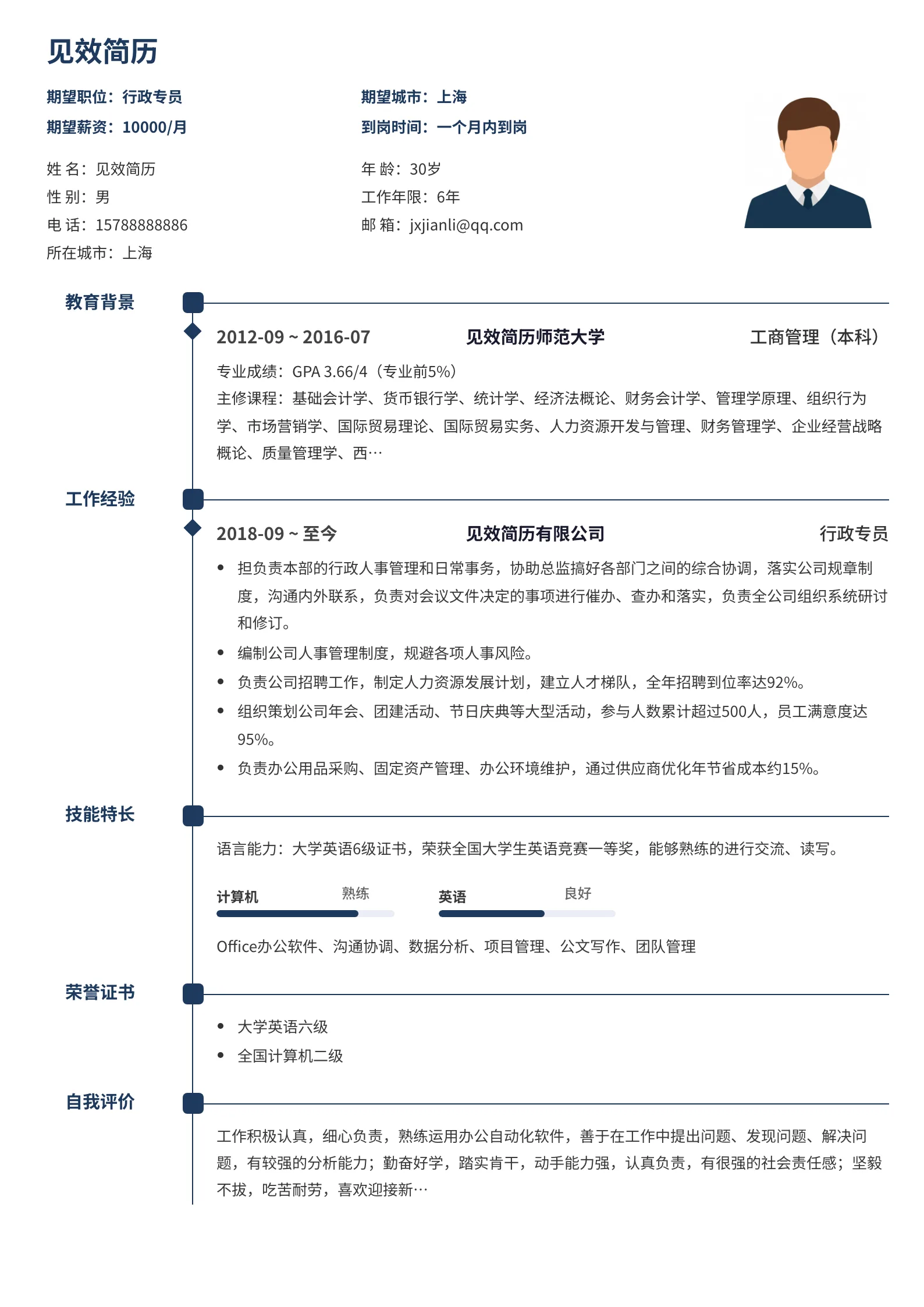 海军蓝菱形时间轴简历模板