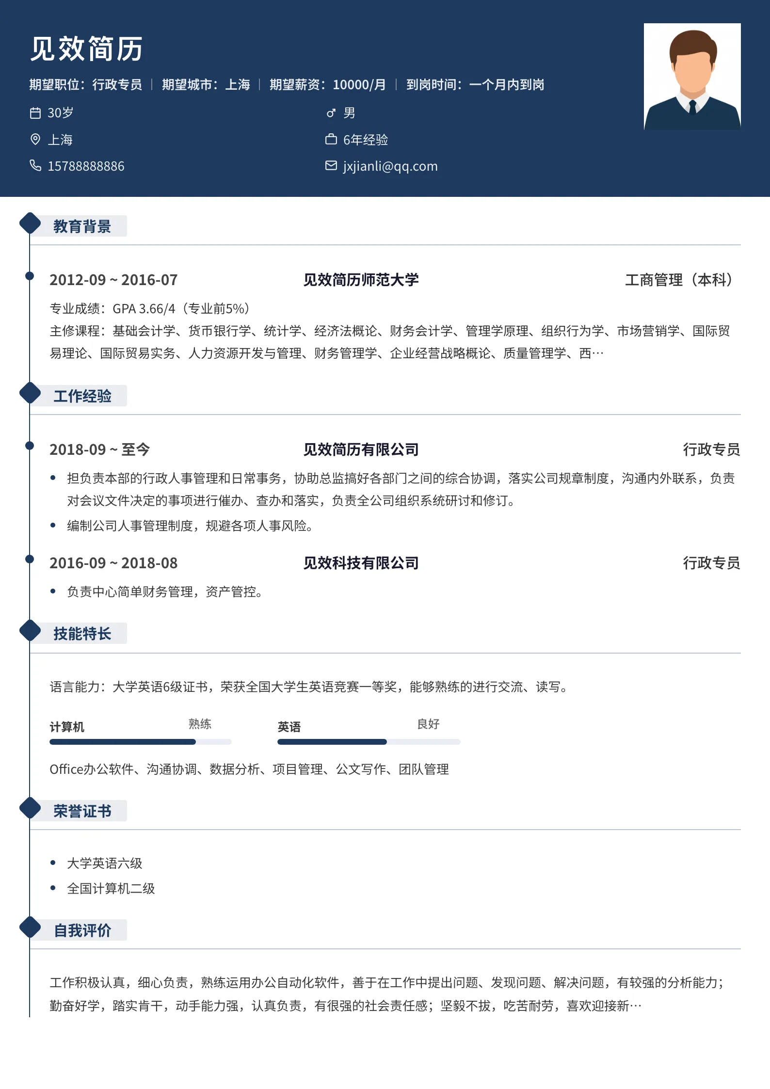 海军蓝菱形横幅简历模板