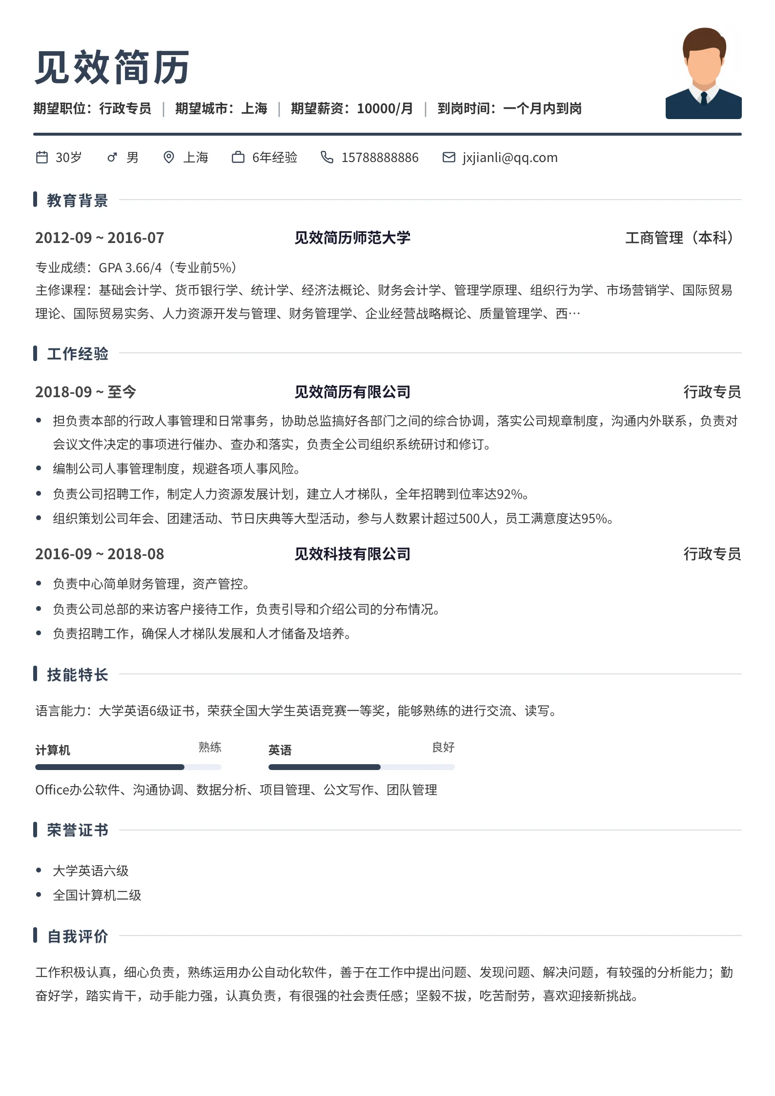 石墨粗线头部简历模板